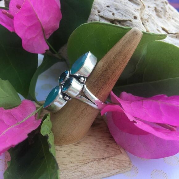 Blue Chalcedony Sterling Silver Gemstone Ring Size 8.5 - Picture 3 of 6
